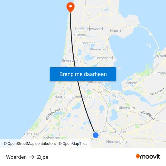 Woerden to Zijpe map