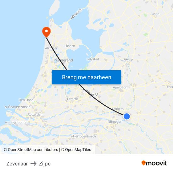 Zevenaar to Zijpe map