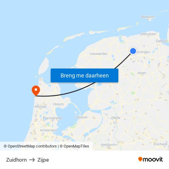 Zuidhorn to Zijpe map