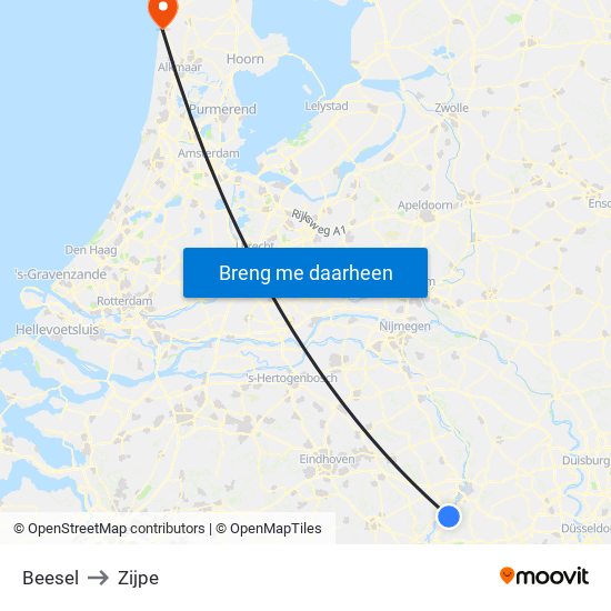 Beesel to Zijpe map