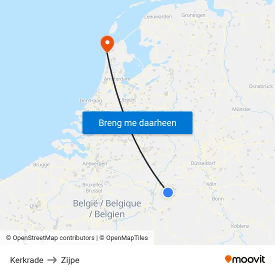 Kerkrade to Zijpe map