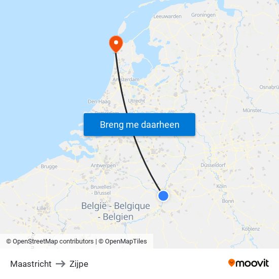 Maastricht to Zijpe map