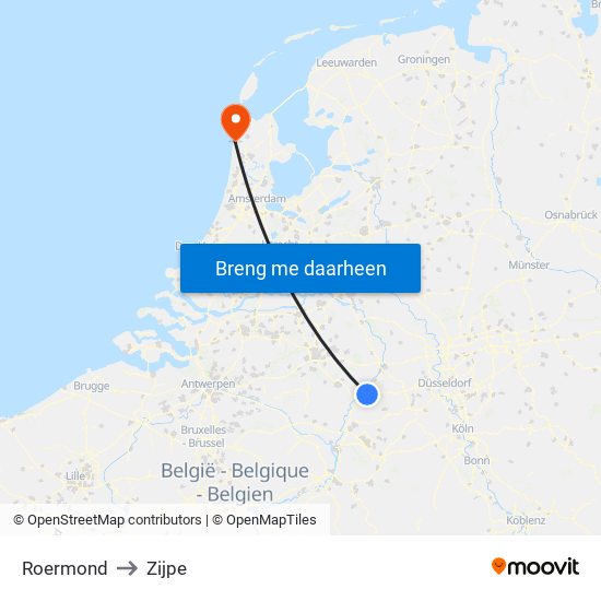 Roermond to Zijpe map