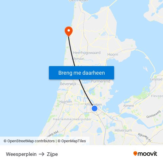 Weesperplein to Zijpe map