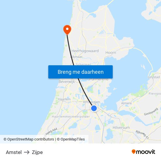 Amstel to Zijpe map