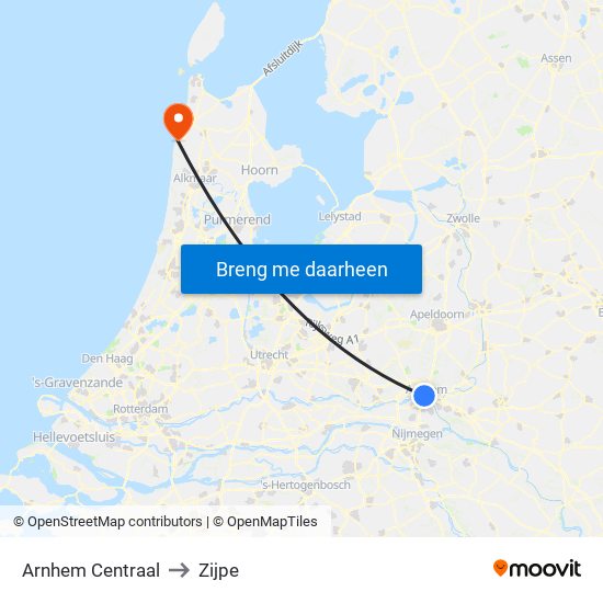 Arnhem Centraal to Zijpe map