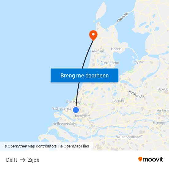 Delft to Zijpe map