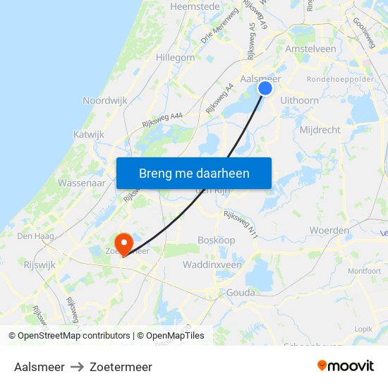 Aalsmeer to Zoetermeer map