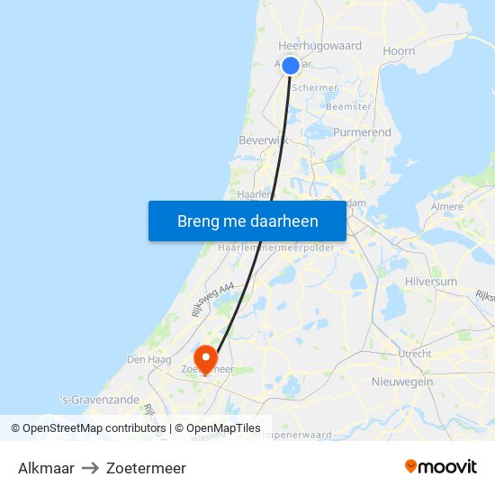 Alkmaar to Zoetermeer map