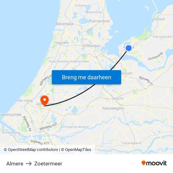 Almere to Zoetermeer map