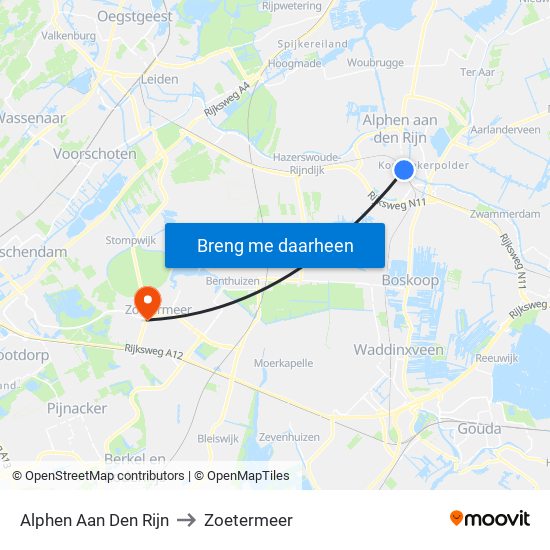 Alphen Aan Den Rijn to Zoetermeer map