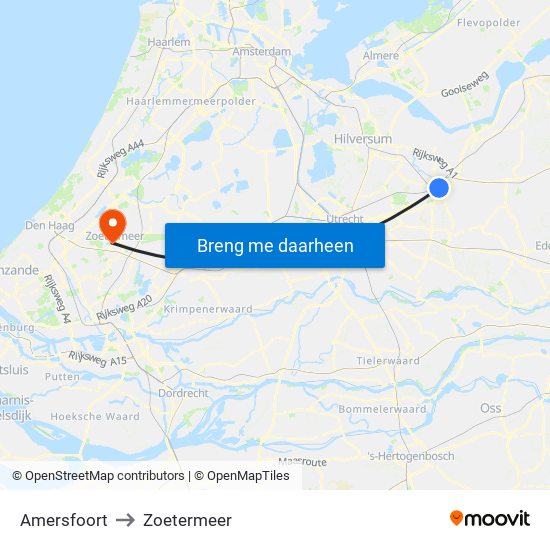 Amersfoort to Zoetermeer map