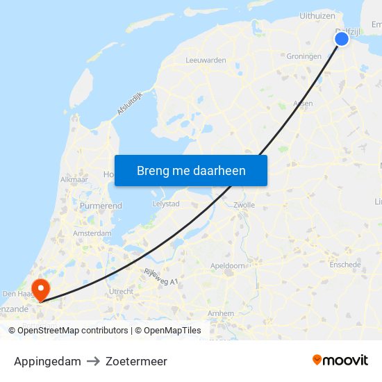 Appingedam to Zoetermeer map