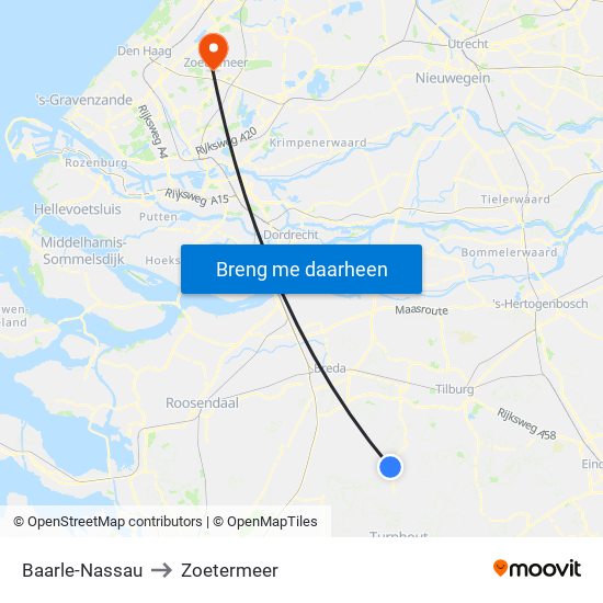 Baarle-Nassau to Zoetermeer map