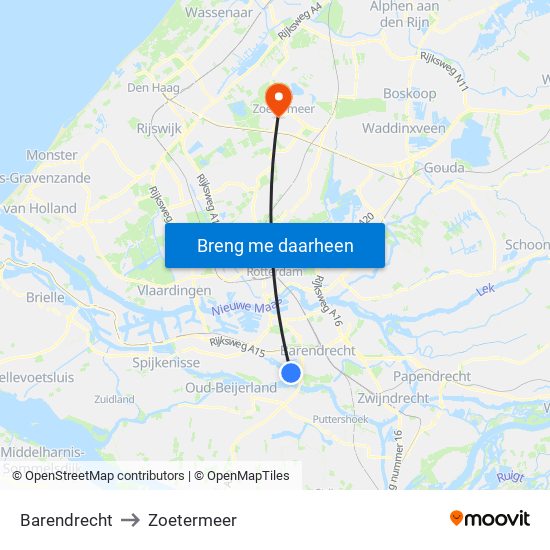 Barendrecht to Zoetermeer map