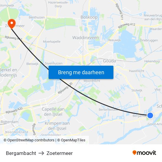 Bergambacht to Zoetermeer map