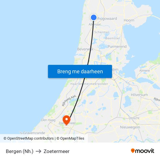 Bergen (Nh.) to Zoetermeer map