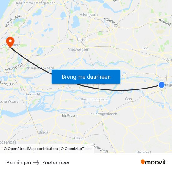 Beuningen to Zoetermeer map