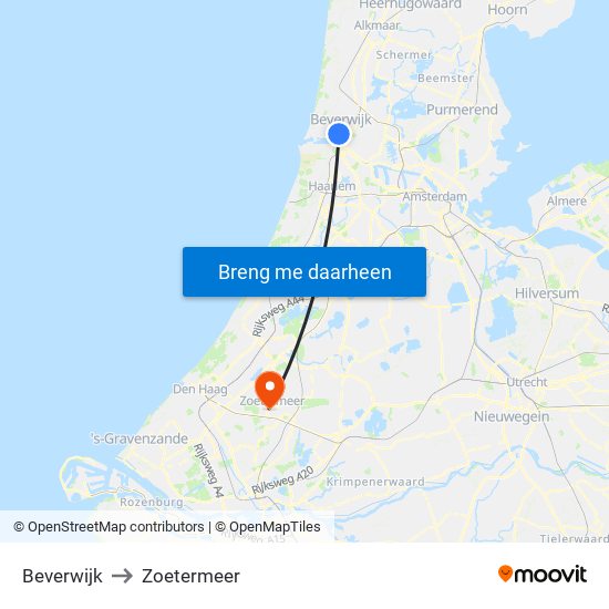 Beverwijk to Zoetermeer map