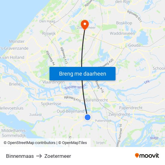 Binnenmaas to Zoetermeer map