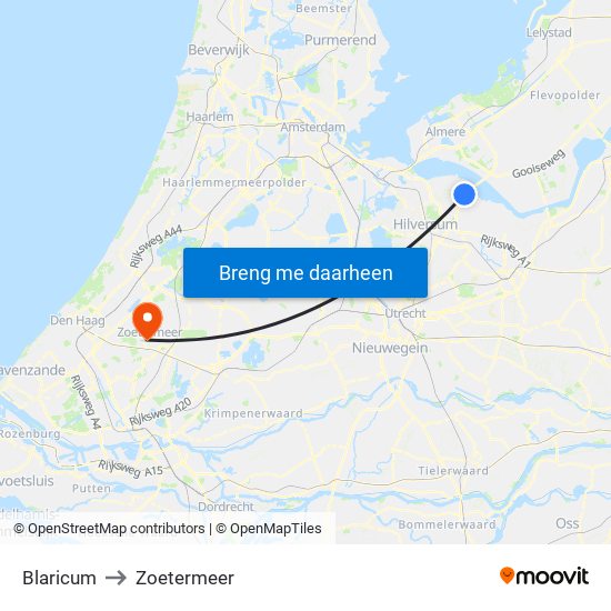 Blaricum to Zoetermeer map