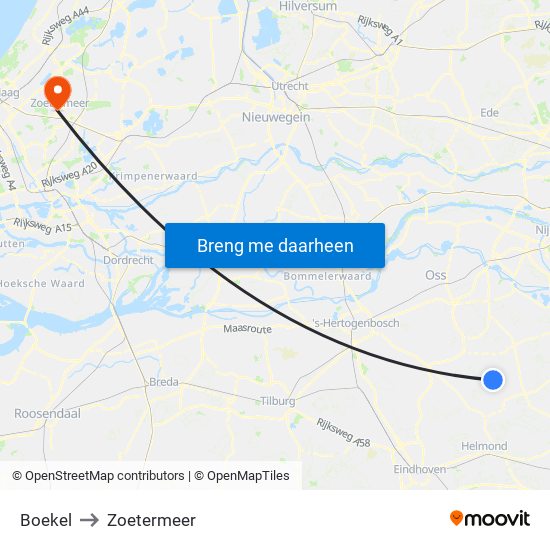 Boekel to Zoetermeer map