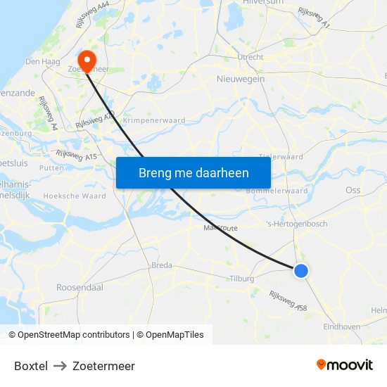 Boxtel to Zoetermeer map