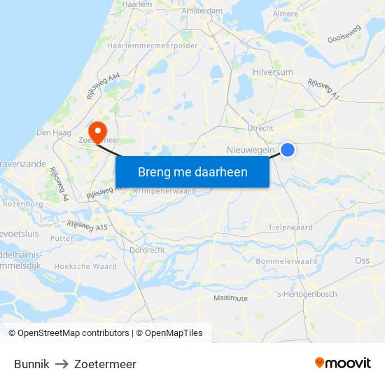 Bunnik to Zoetermeer map