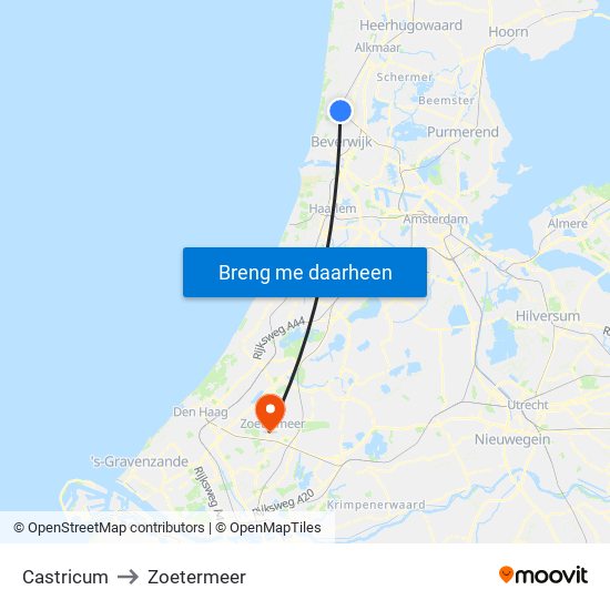 Castricum to Zoetermeer map