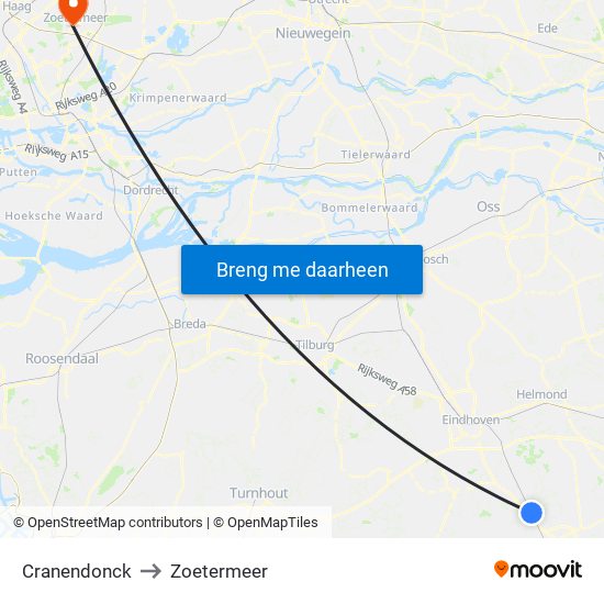 Cranendonck to Zoetermeer map