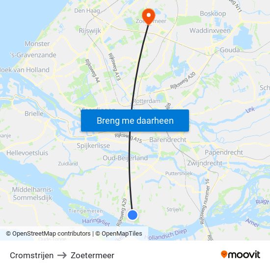 Cromstrijen to Zoetermeer map