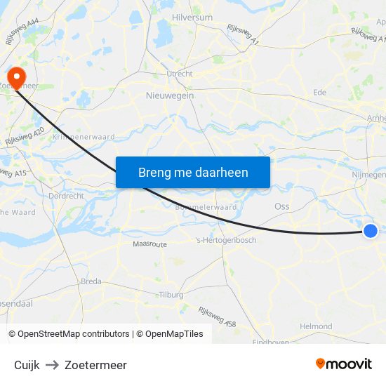 Cuijk to Zoetermeer map
