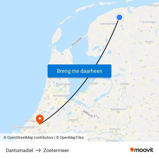 Dantumadiel to Zoetermeer map