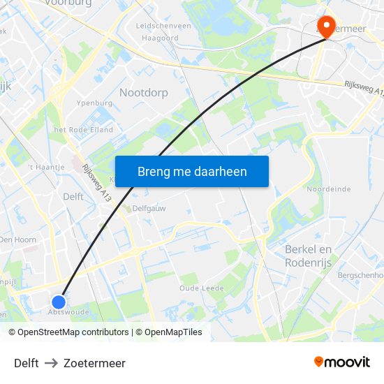 Delft to Zoetermeer map