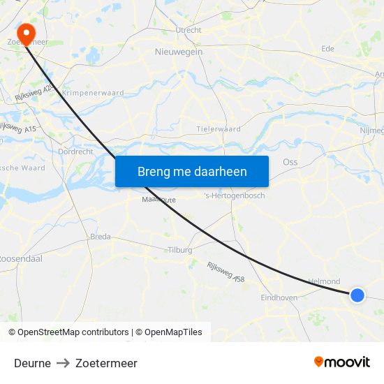 Deurne to Zoetermeer map