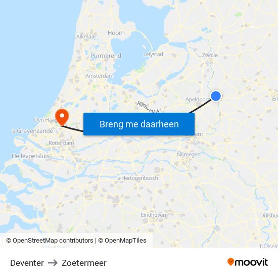 Deventer to Zoetermeer map