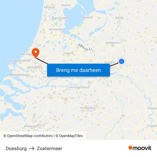 Doesburg to Zoetermeer map