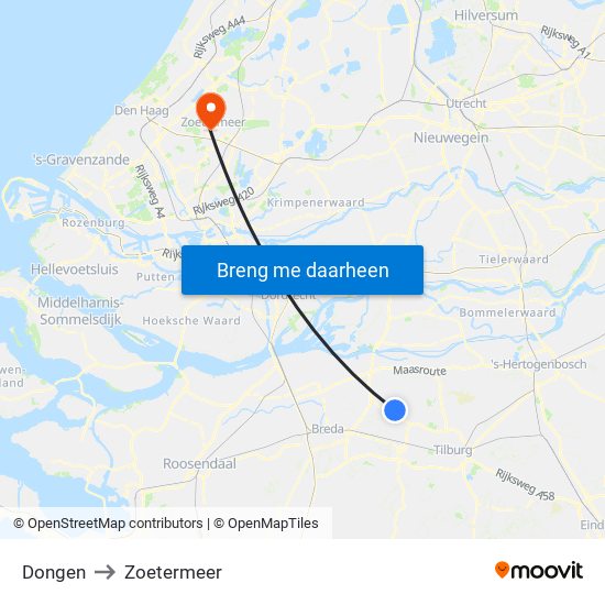 Dongen to Zoetermeer map