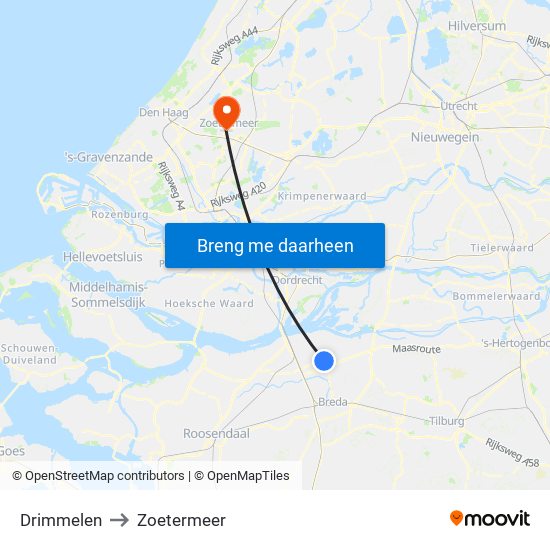 Drimmelen to Zoetermeer map