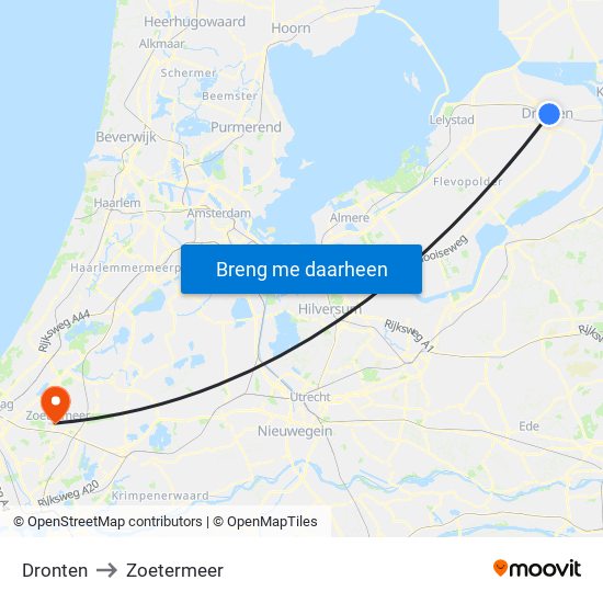 Dronten to Zoetermeer map