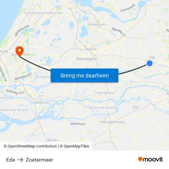 Ede to Zoetermeer map