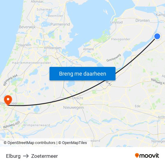 Elburg to Zoetermeer map