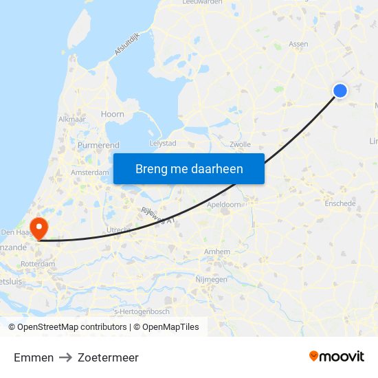 Emmen to Zoetermeer map