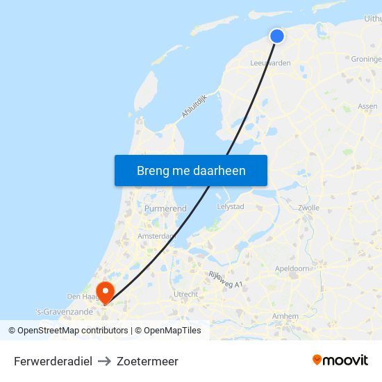 Ferwerderadiel to Zoetermeer map
