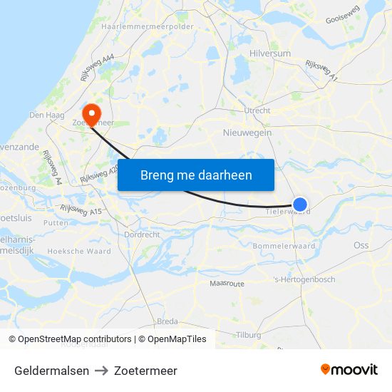 Geldermalsen to Zoetermeer map