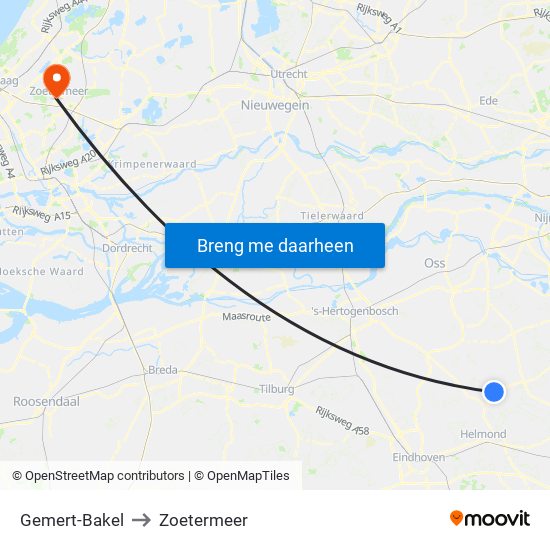 Gemert-Bakel to Zoetermeer map