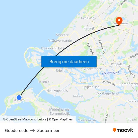 Goedereede to Zoetermeer map