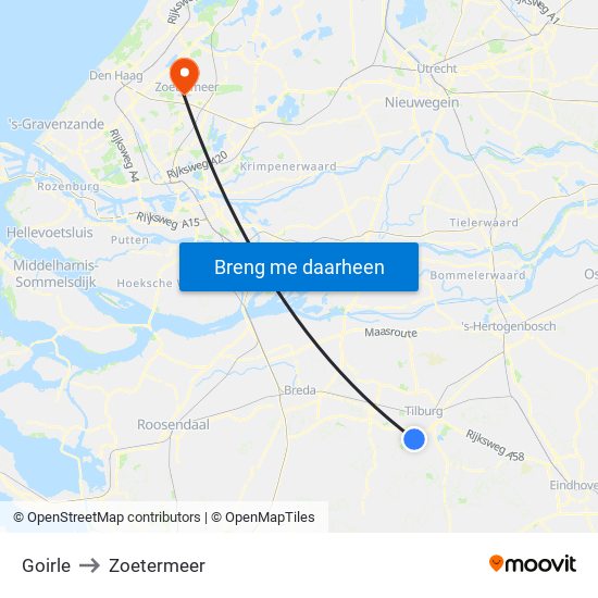 Goirle to Zoetermeer map