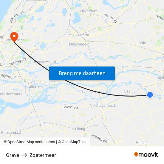 Grave to Zoetermeer map