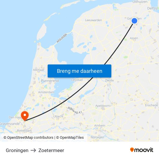 Groningen to Zoetermeer map